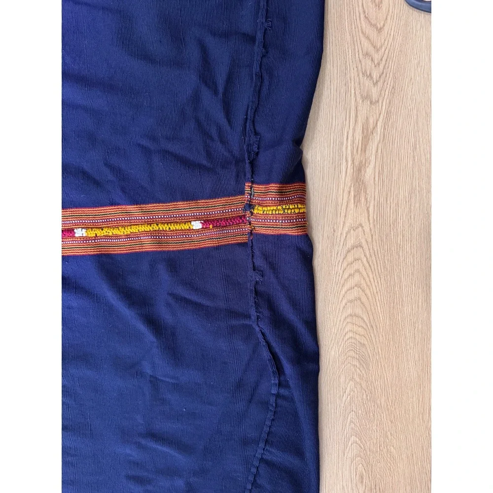 Vintage Handwoven Indigo Blue Tribal Textile Striped Embroidered Throw Blanket